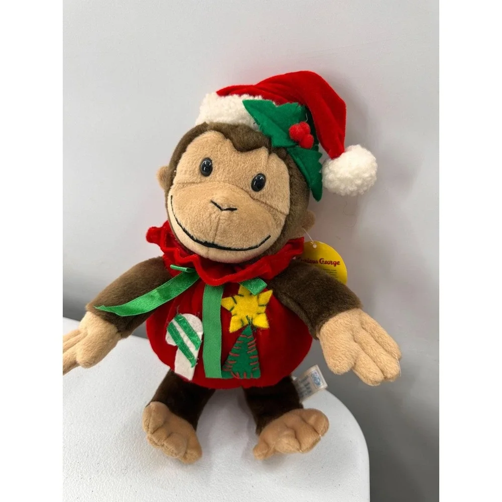 Vintage Curious George Christmas Holiday Plush Monkey Santa Toy‎ Network Stuffed